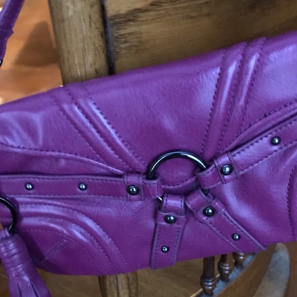 Like New Botkier Dark Magenta Deep Pink Studded Clutch Wristlet Hand Bag Purse - Picture 12 of 12